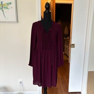 Anthropologie Long-Sleeve Dress in Plum